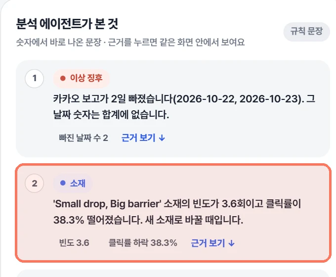 분석 에이전트가 본 것 화면